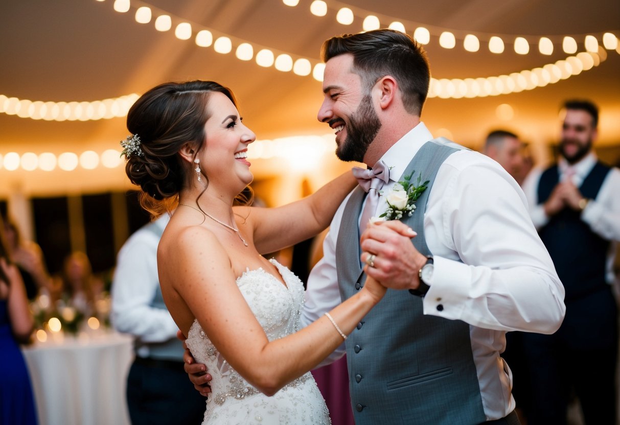 The bride and best man dance joyfully at the reception