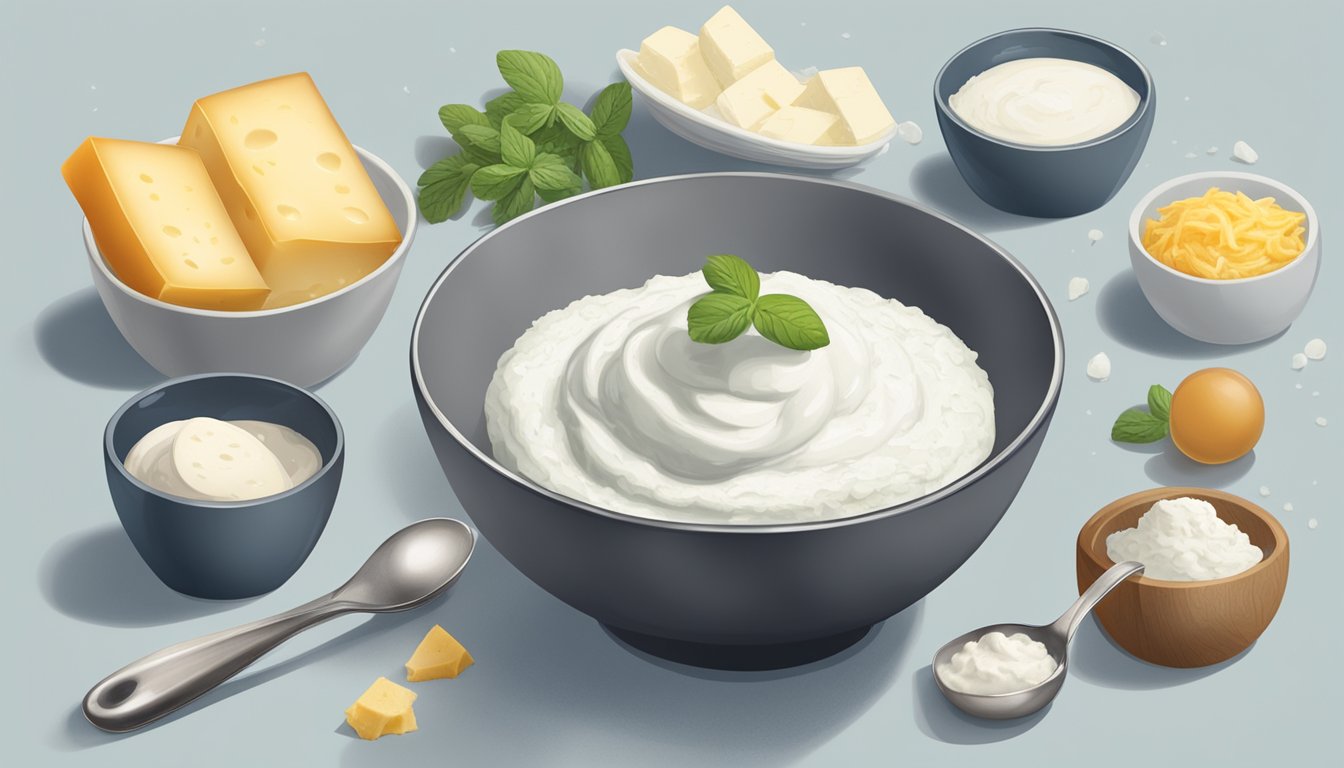 A bowl of quark being used in place of fromage frais in a recipe, with measuring spoons and ingredients nearby