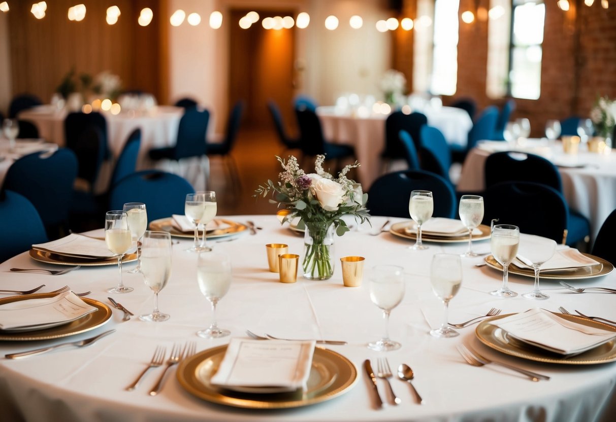 An empty table at a party with several untouched place settings