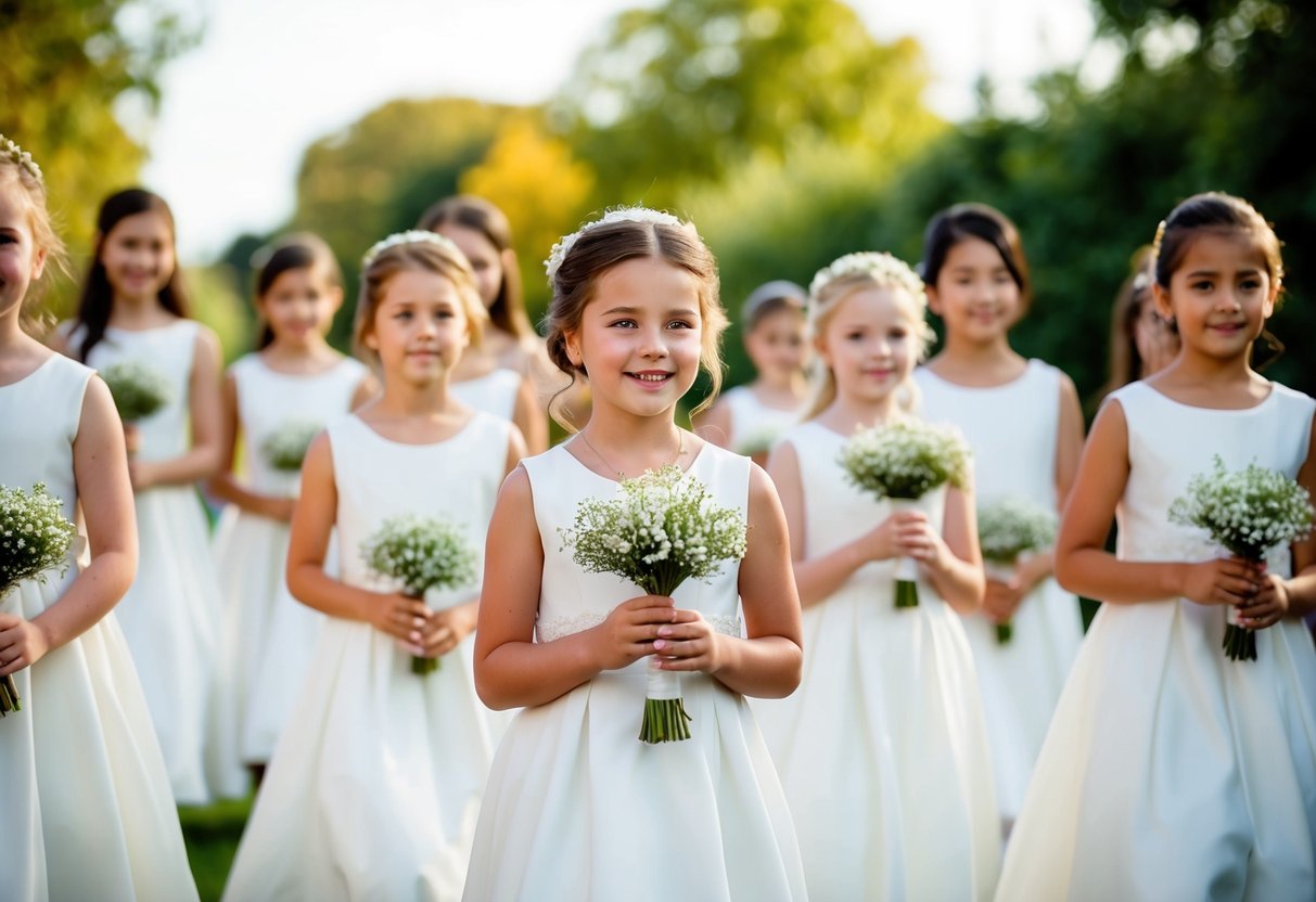 Flower girls lead the procession, scattering petals, followed by bridesmaids in cultural variations
