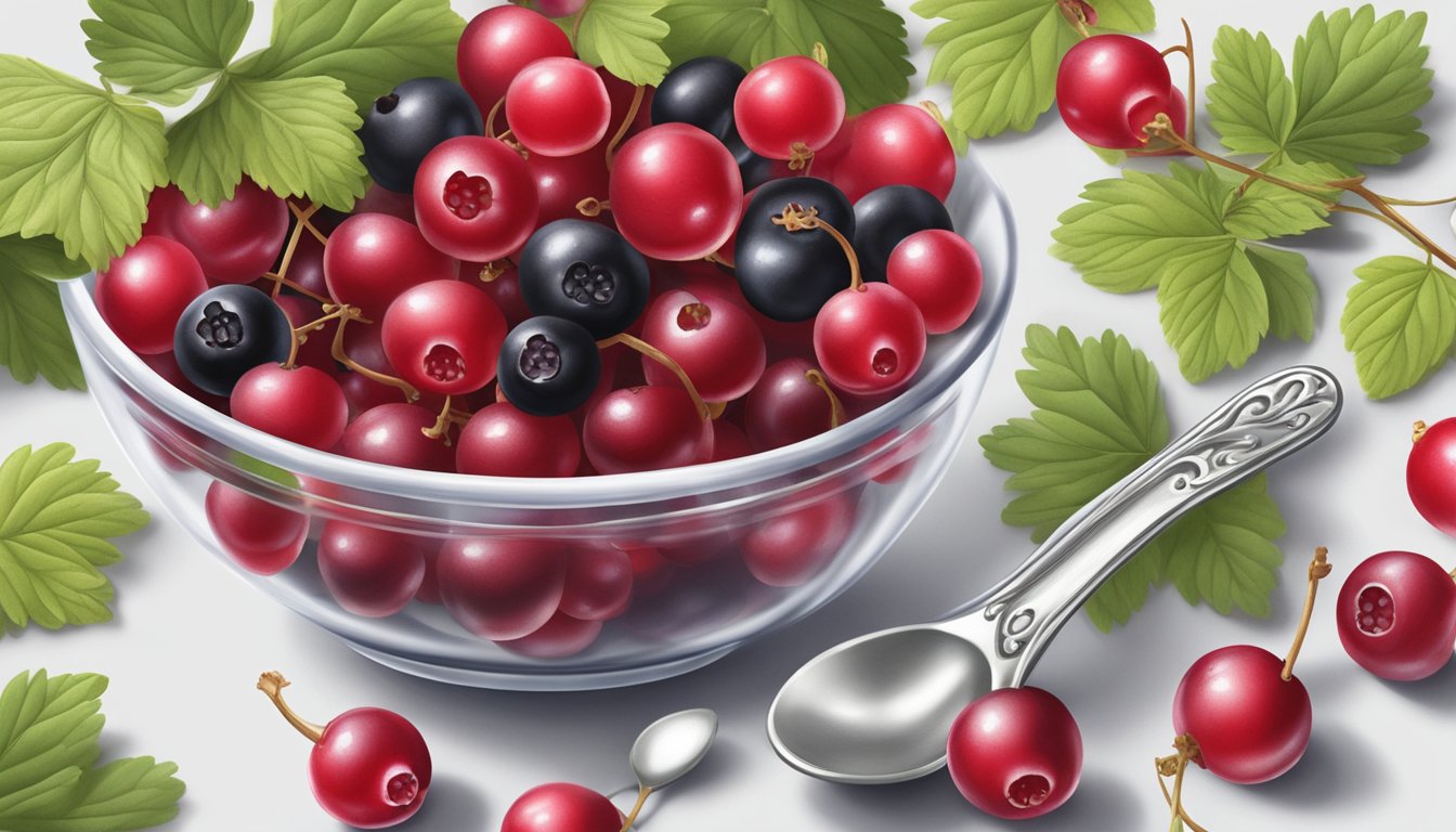 A bowl of red currants replacing black currants in a recipe, with a spoon nearby