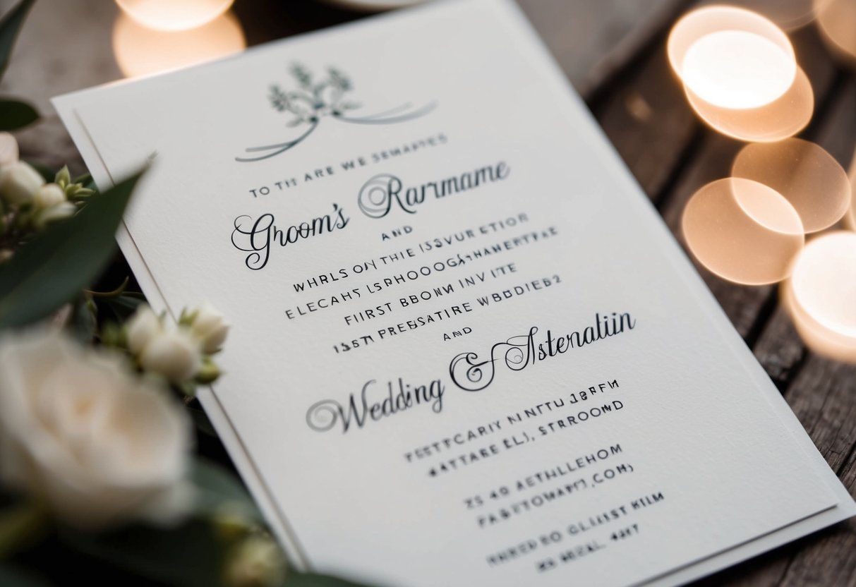 An elegant wedding invitation with the groom's surname listed first