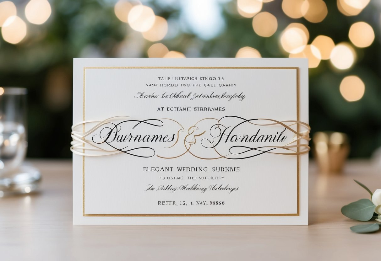 A wedding invitation with two elegant surnames intertwined in beautiful calligraphy