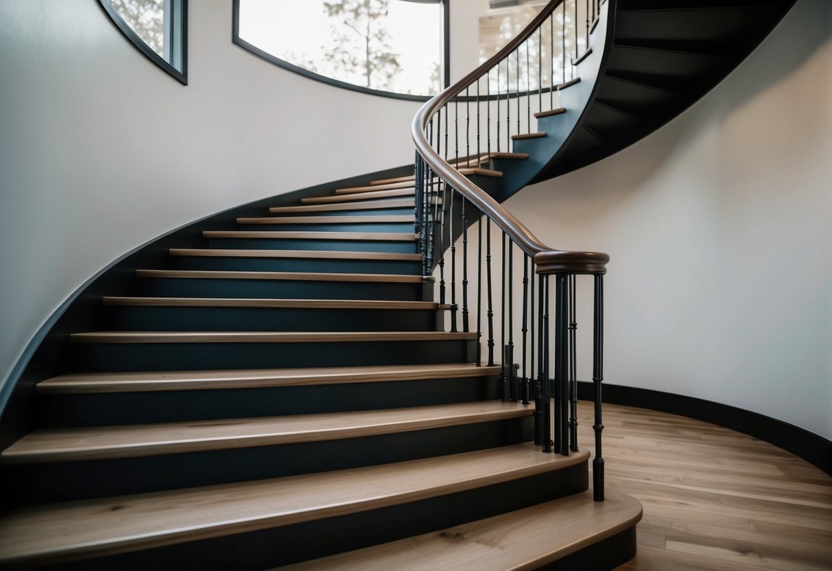 A winding staircase with 7 steps, each step representing a different aspect of marriage - love, commitment, trust, communication, compromise, support, and growth