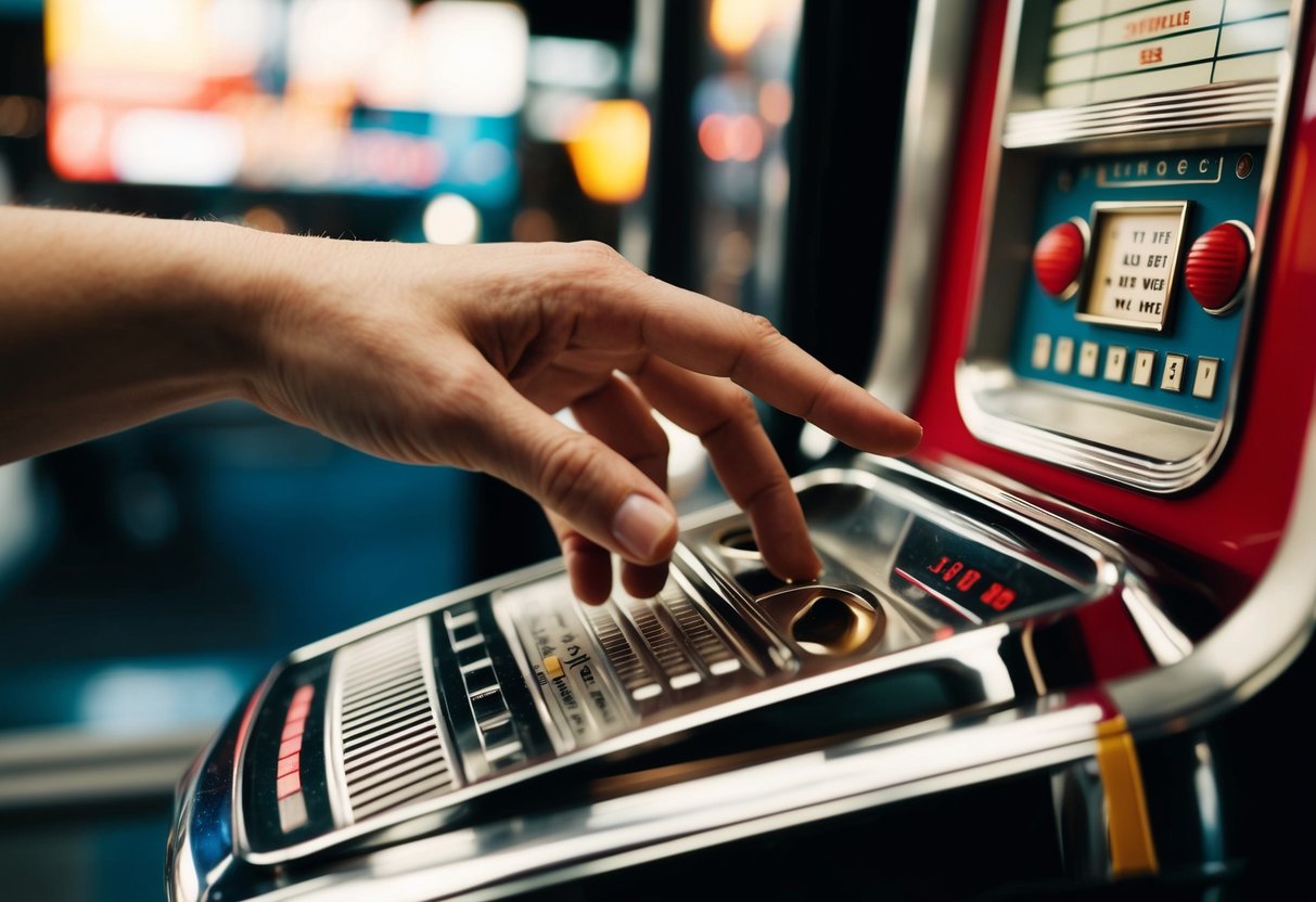 A hand hovers over a jukebox, selecting a song