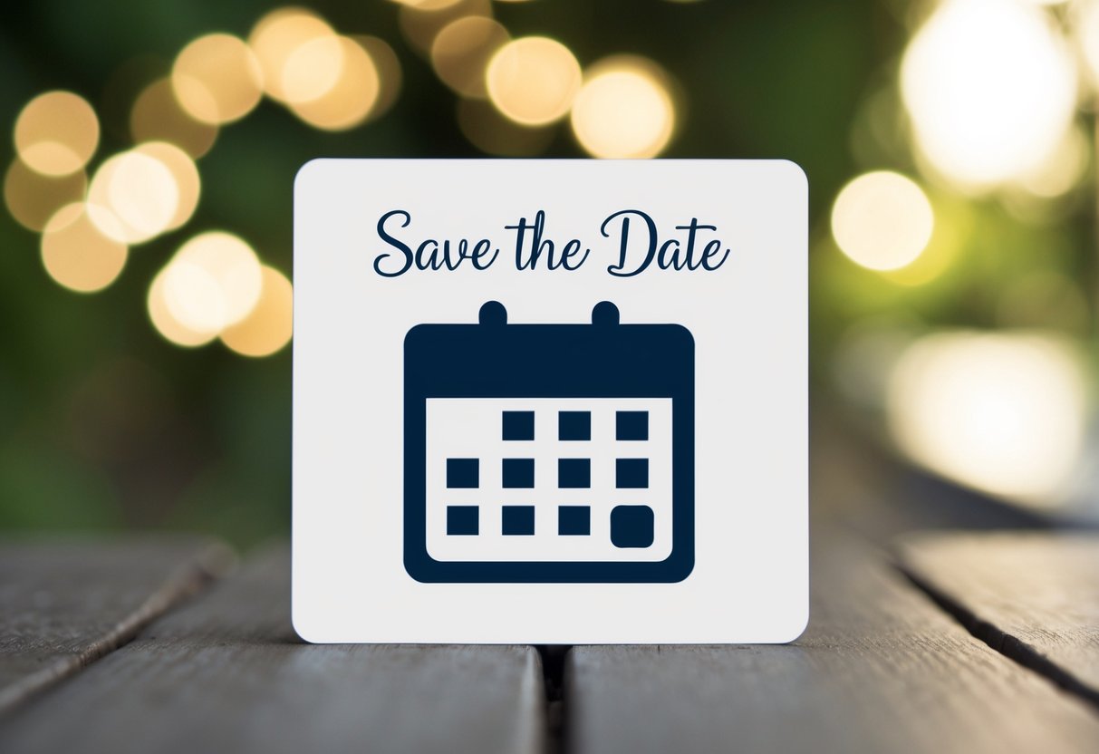 A save the date card with an RSVP request and a calendar icon