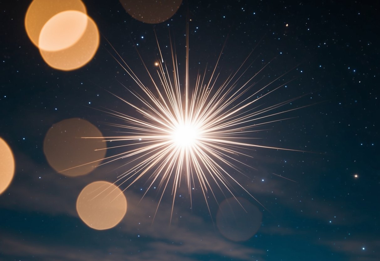 A burst of light illuminates a dark, starry sky