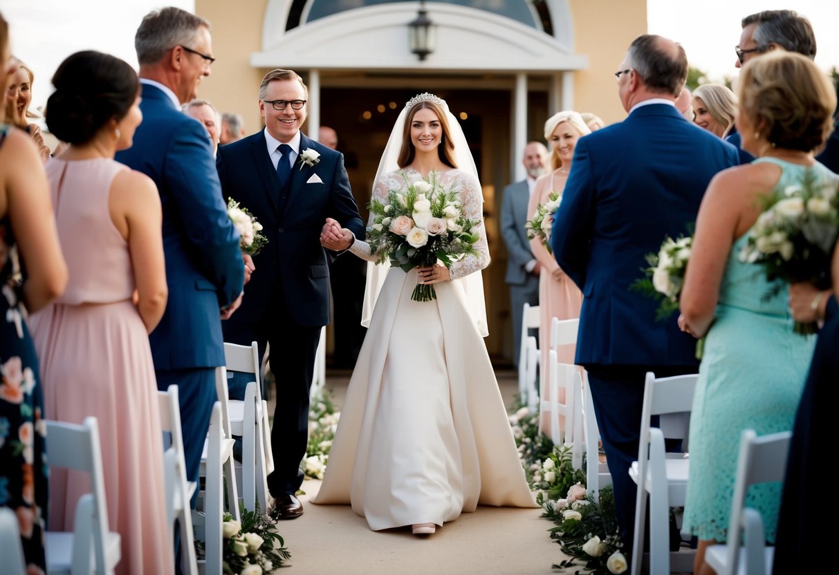 A figure walks confidently down the aisle, surrounded by supportive loved ones