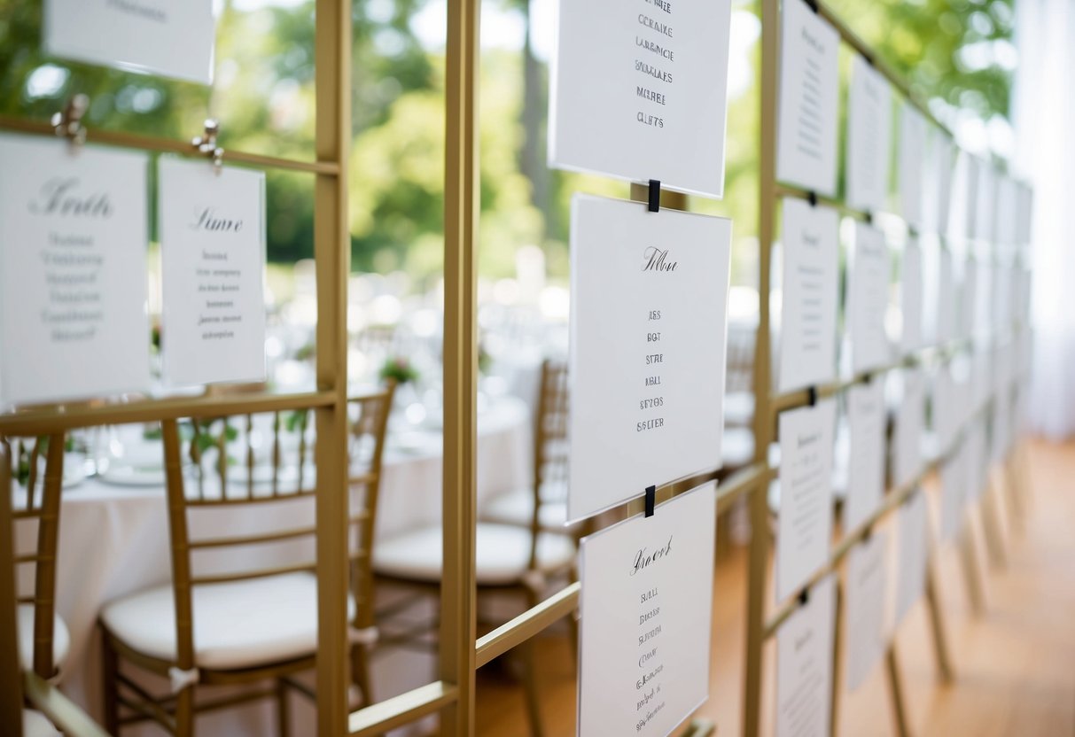 A seating chart with neatly arranged tables and chairs, each labeled with a first and last name