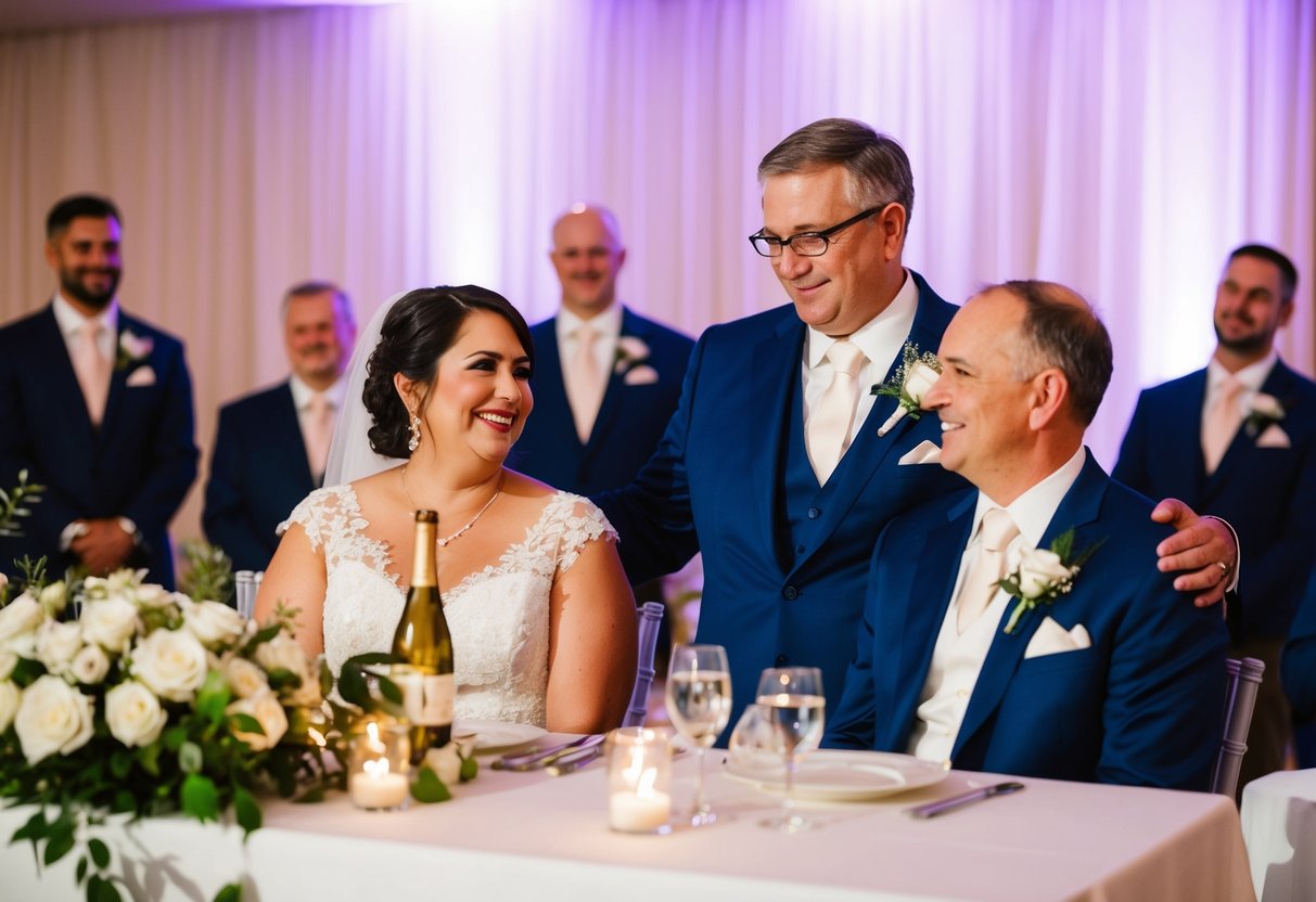 The groom's parents give a heartfelt speech at the wedding reception