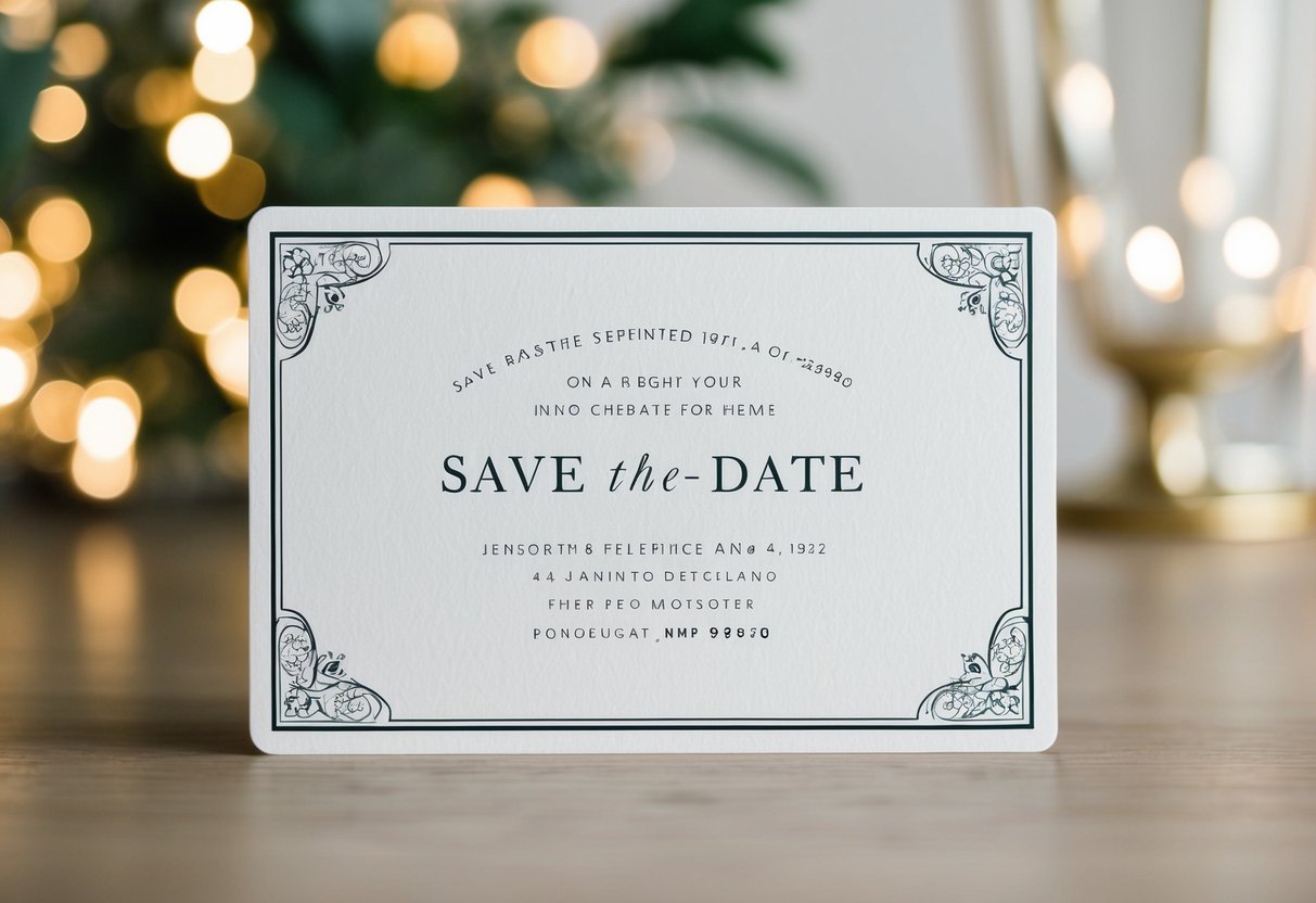 A save-the-date card with elegant design and a simple, classic layout