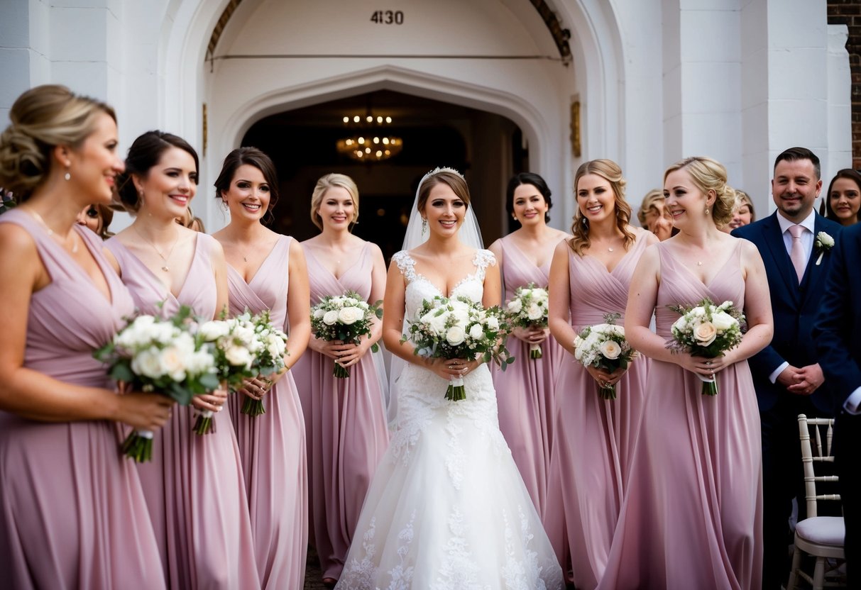 Bridesmaids walk down the aisle in the UK, led by the maid of honor, followed by the rest in pairs or individually, in a traditional processional order