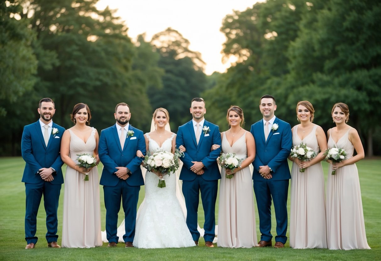 A group of wedding party members standing together, with the bride's brother included in the lineup