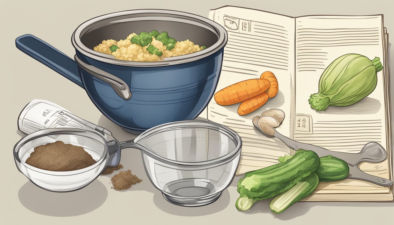 A mixing bowl with vegetable shortening and a measuring spoon, next to a recipe book open to a page about substituting lard