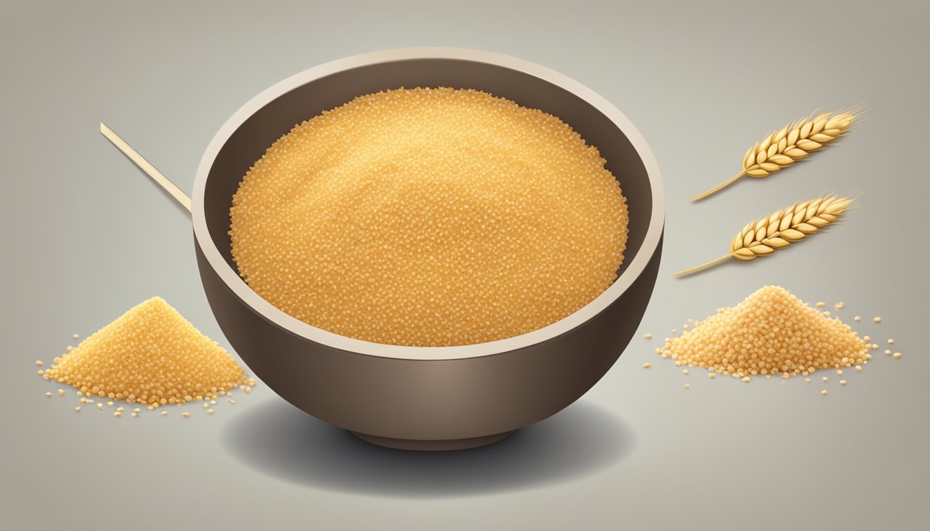 A bowl of wheat germ next to a bowl of breadcrumbs, with an arrow pointing from the wheat germ to the breadcrumbs