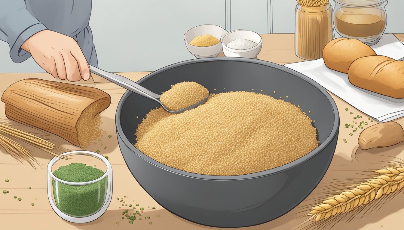 A bowl of breadcrumbs being replaced with wheat germ in a recipe