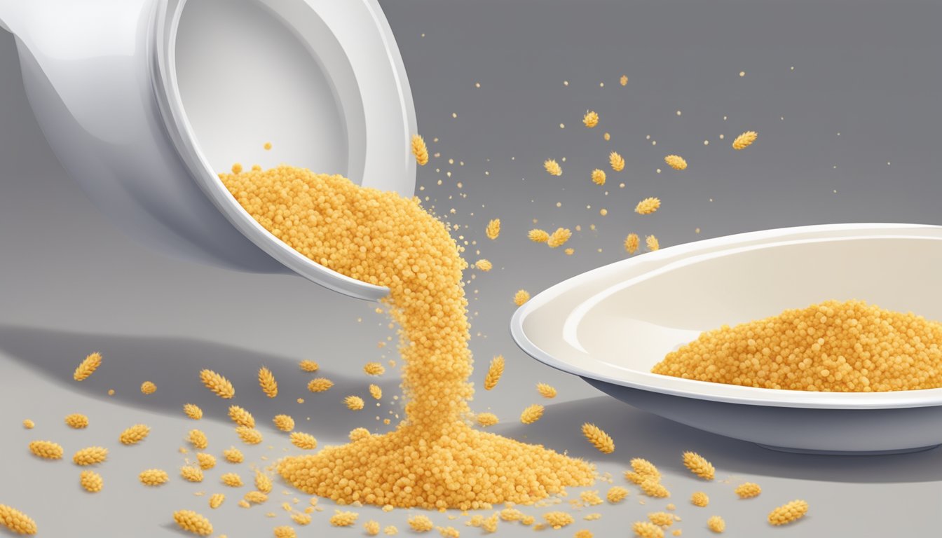 A bowl of wheat germ being sprinkled over a dish, replacing breadcrumbs