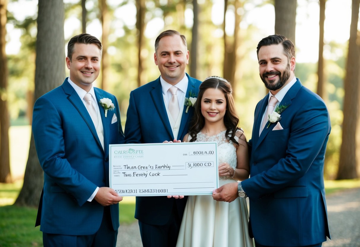 The groom's family presents a check to cover wedding expenses