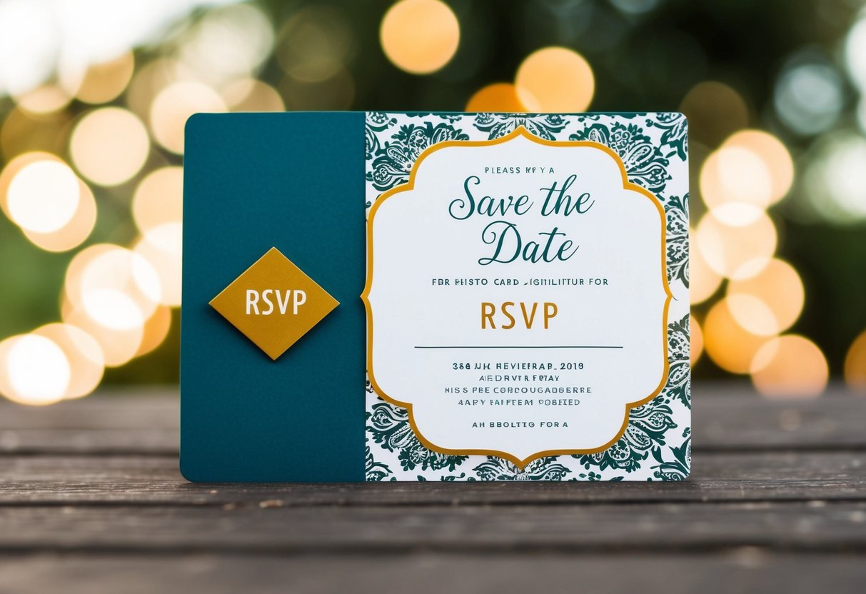 A decorative save the date card with an RSVP option highlighted