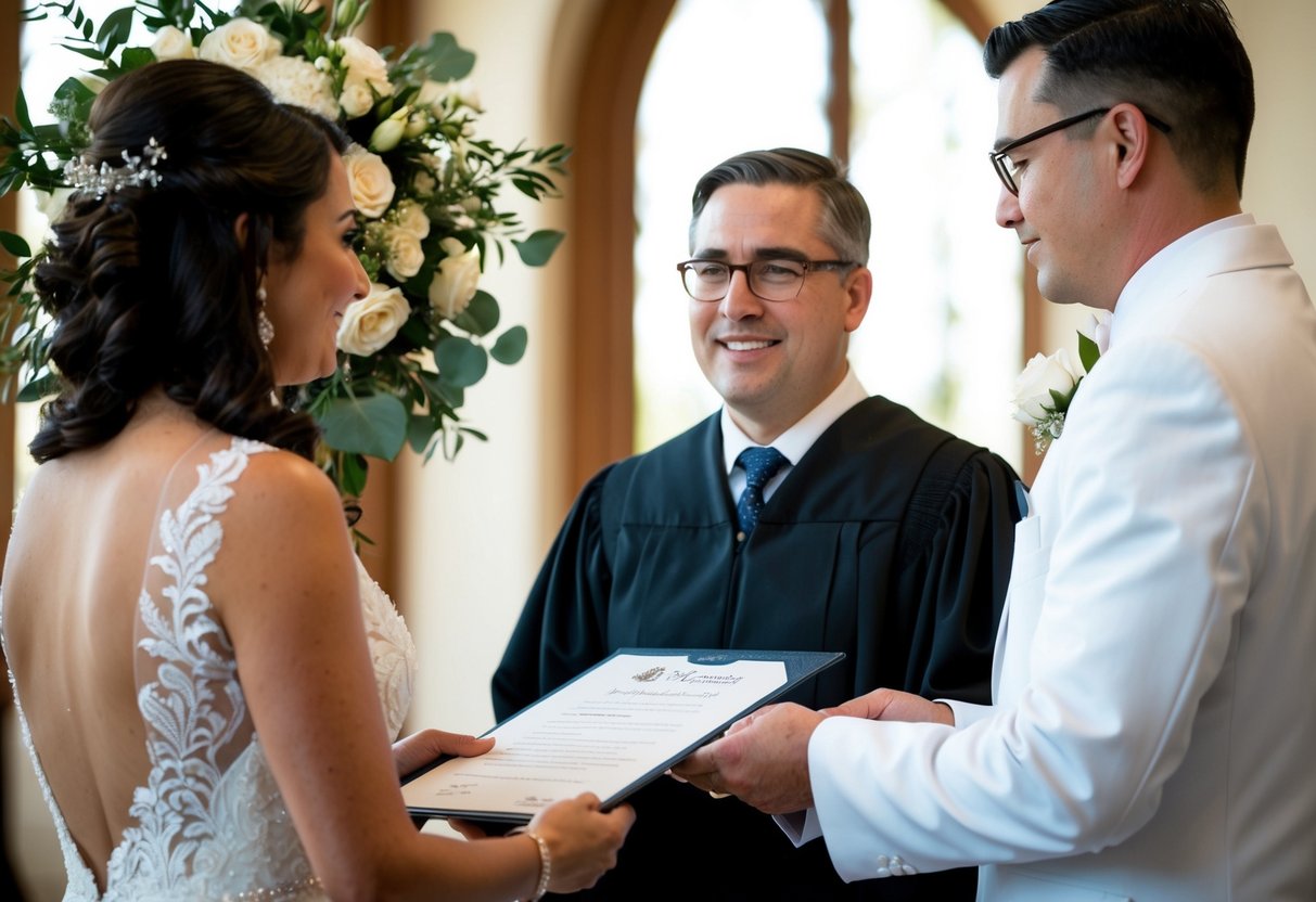 A registrar officiates a wedding ceremony