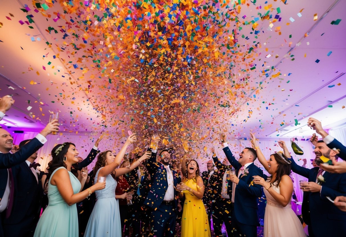 A colorful explosion of confetti fills the air, enough for 50 guests to be surrounded by a festive shower of celebration