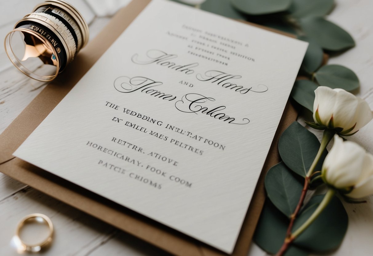 A wedding invitation with two names written in elegant script