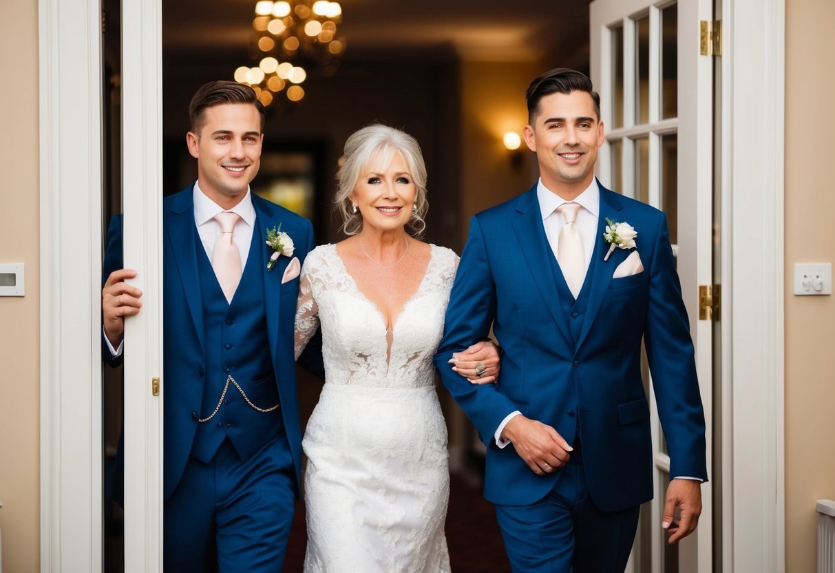 The groom and his mother enter the room together