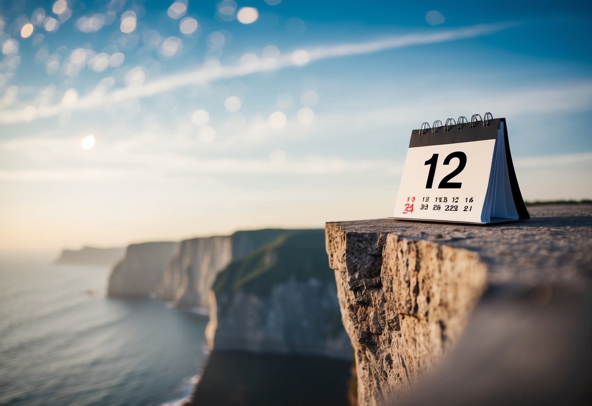 A calendar with a marked date nearing the edge of a cliff