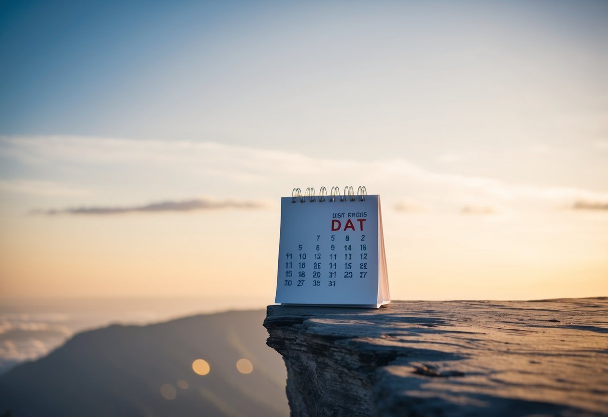 A calendar with a marked date nearing the edge of a cliff