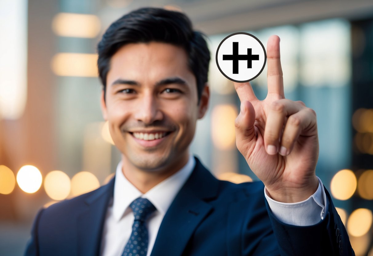 A person declining a plus one with a friendly smile and a hand gesture