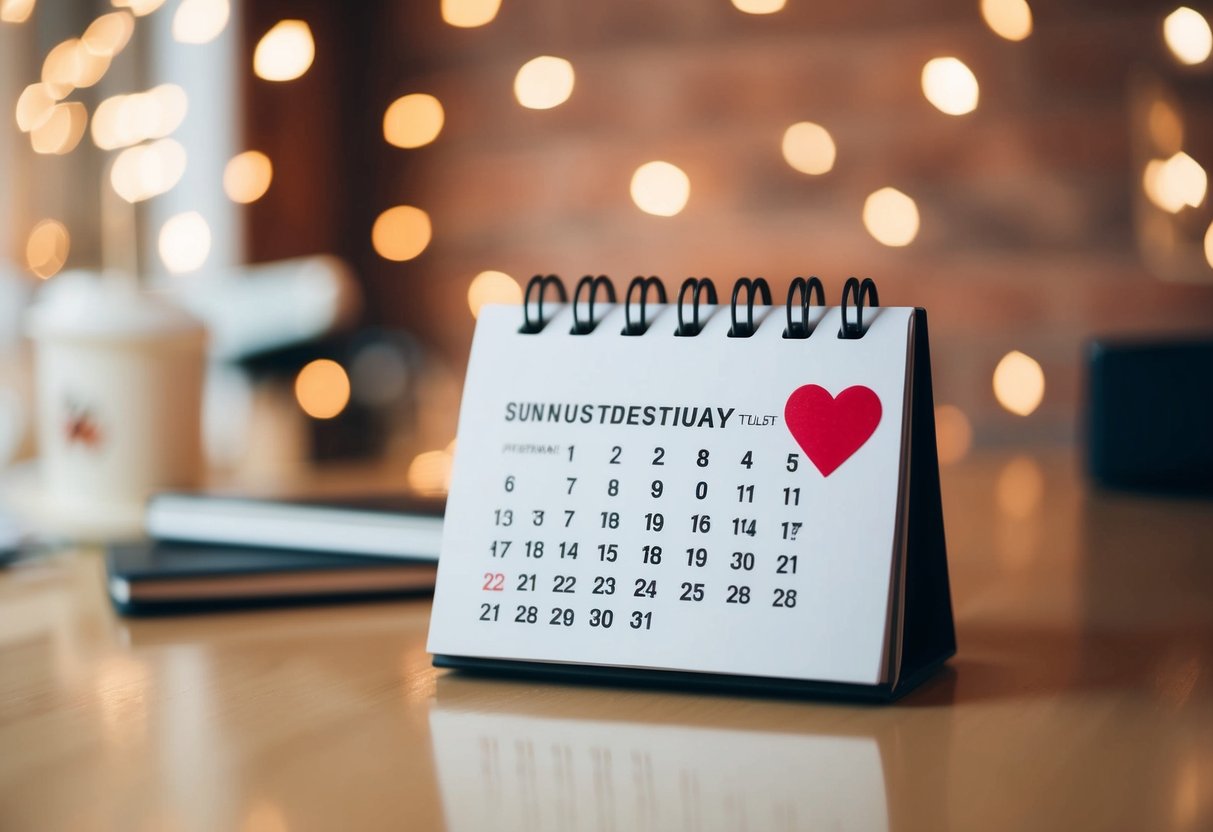 A calendar with a heart-shaped sticker on the date