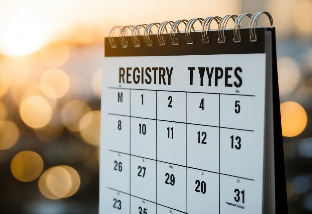 A calendar with dates marked in advance for special registry types
