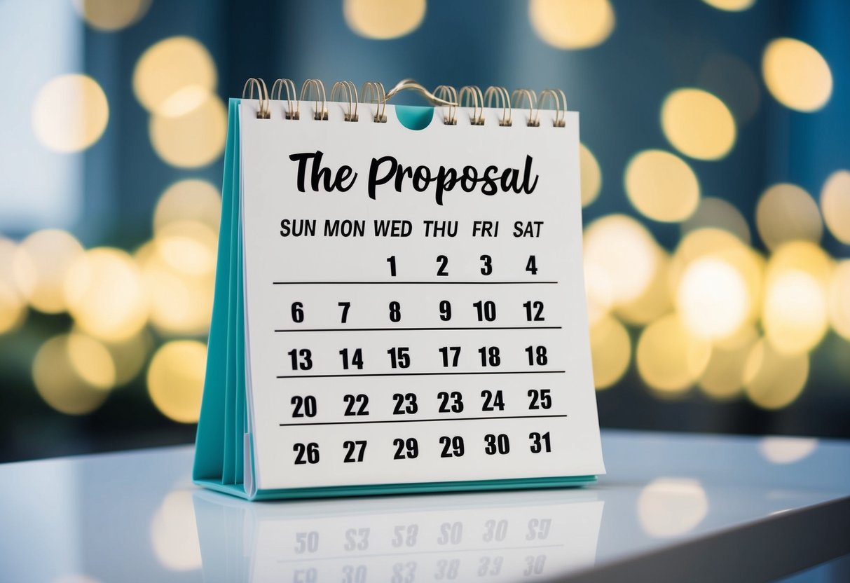 A calendar with the date of the proposal circled, followed by a series of dates counting down to the wedding day