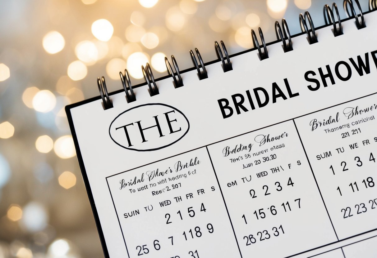 A calendar with the wedding date circled and the bridal shower date marked a few weeks prior