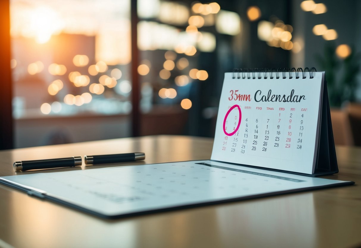 A calendar with a circled date and an open invitation on a table