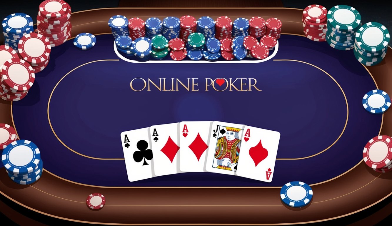 Meja poker online yang hidup dengan kartu dan chip profesional