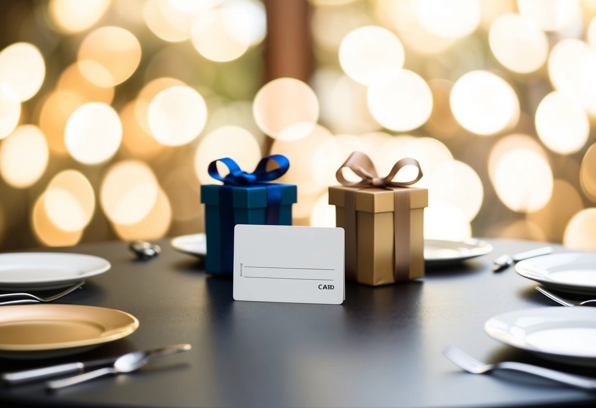 A table with various registry items and group gifting options. A gift card with a blank amount is displayed, indicating flexibility in monetary contributions