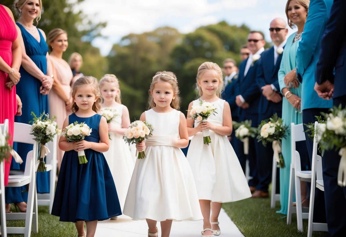 A group of flower girls leading the procession down the aisle