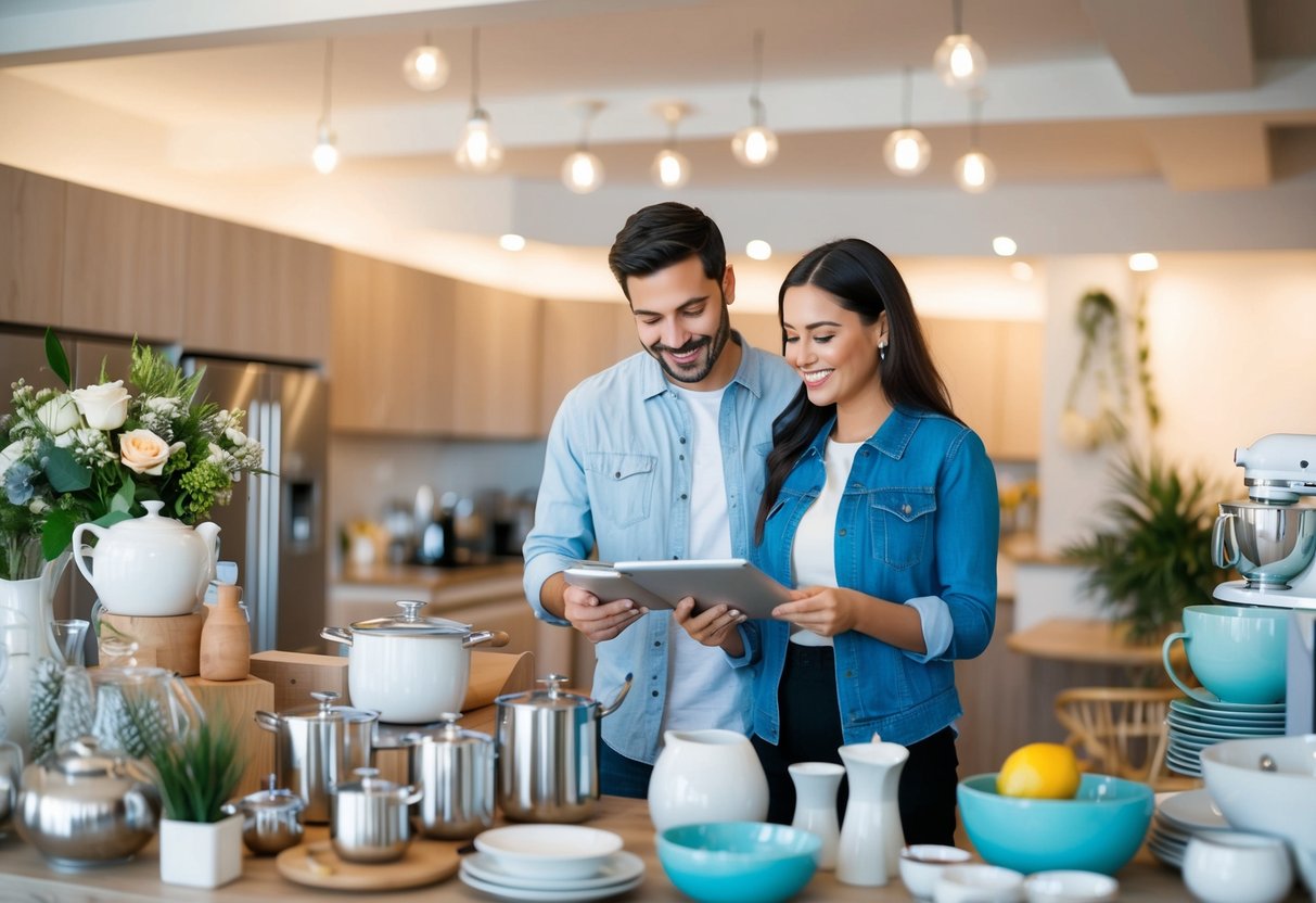 A couple browsing through a variety of household items, from kitchenware to home decor, as they create their wedding registry