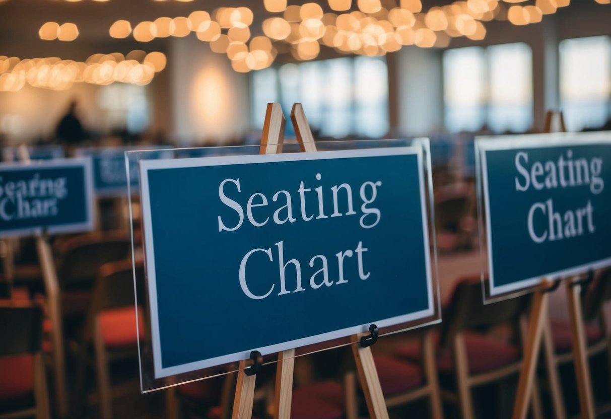 A seating chart with labeled tables and assigned seats