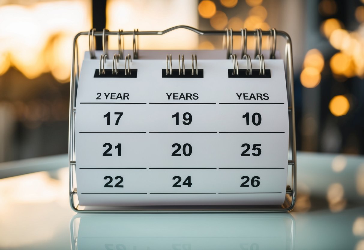 A calendar with wedding planning milestones marked over 2 years