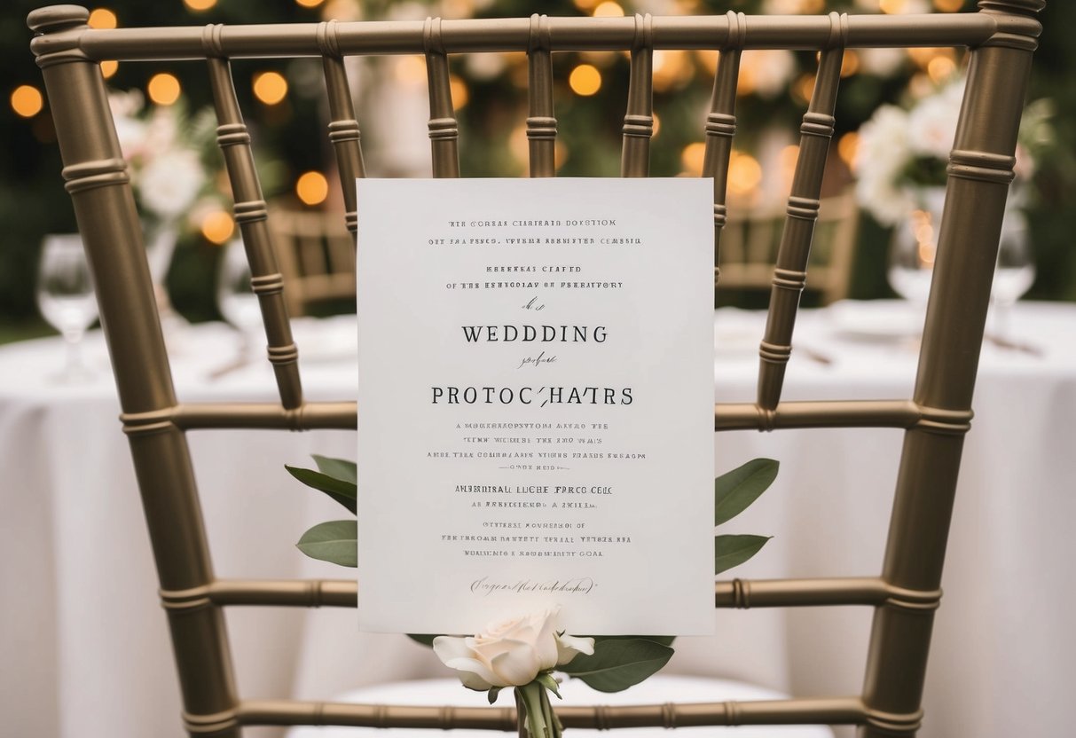 A wedding invitation with two empty chairs