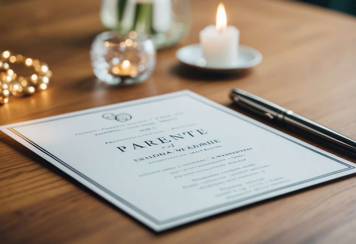 A wedding invitation with a blank space where the parents' names would typically be included