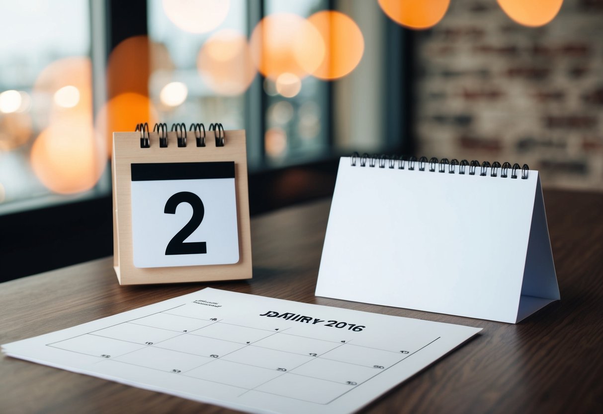 A calendar with a highlighted date and a blank invitation card next to it
