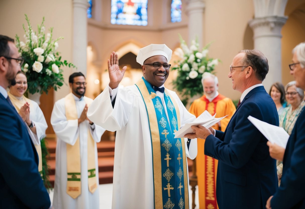 A celebrant leads a joyful ceremony with symbolic elements, while a humanist conducts a secular ritual focused on human values and beliefs