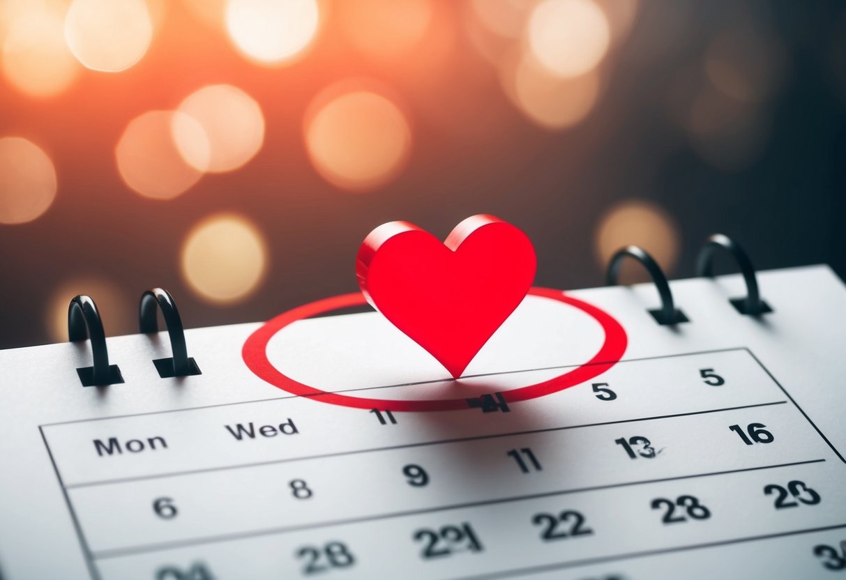 A calendar with a heart-shaped date circled in red
