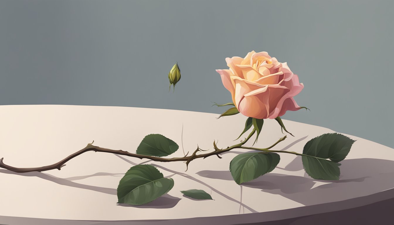 A single wilting rose on a deserted stage