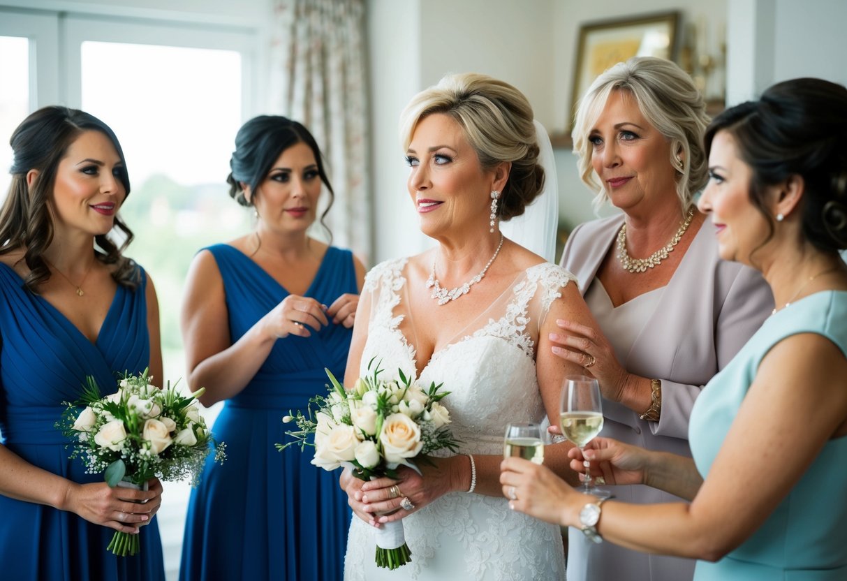 A mother of the bride oversees wedding preparations, coordinating details and offering support to her daughter