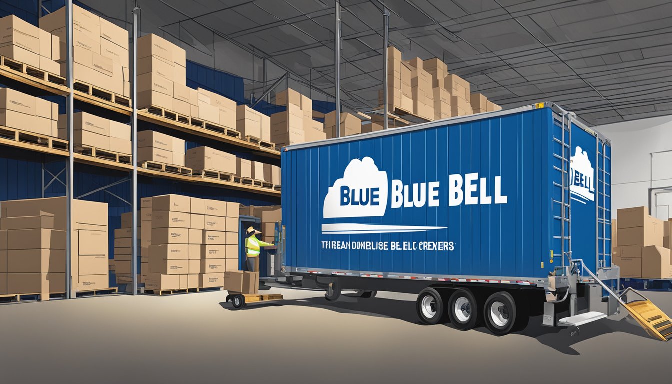 A blue bell creameries distributor unloading products at a Houston warehouse