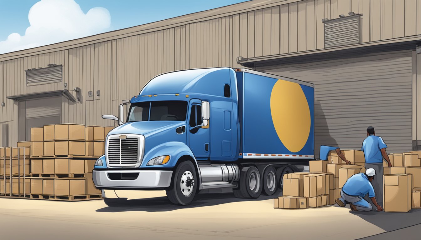 A delivery truck unloading blue bell creameries products at a warehouse in Houston